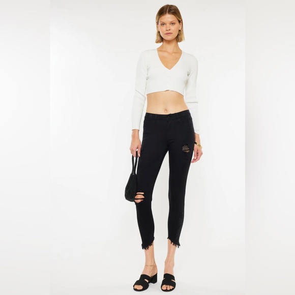KanCan Denim - KanCan Black Distressed Brianna Mid Rise Ankle Skinny Jeans Size 30